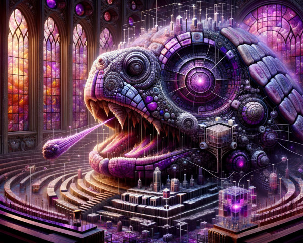 Intricate Serpent Head in Cathedral-Like Space