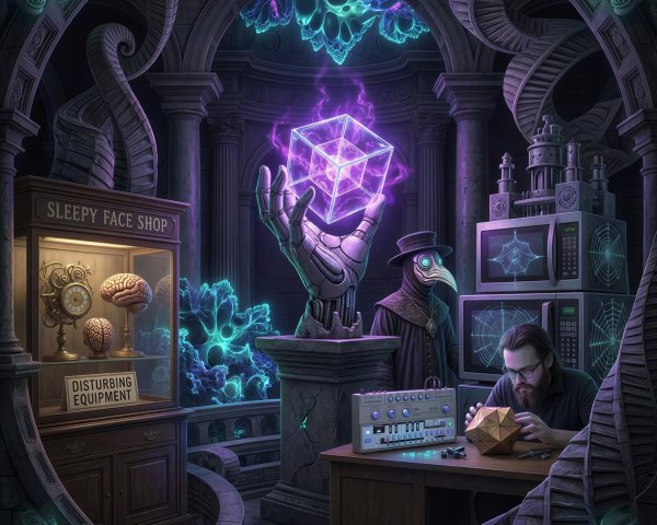 Dark Laboratory with Cyber-Bionic Hand and Creatures