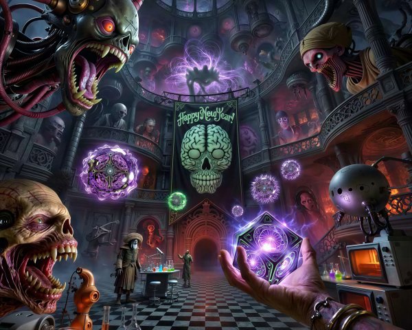 Psychedelic-Horror Digital Art of a Dark Laboratory