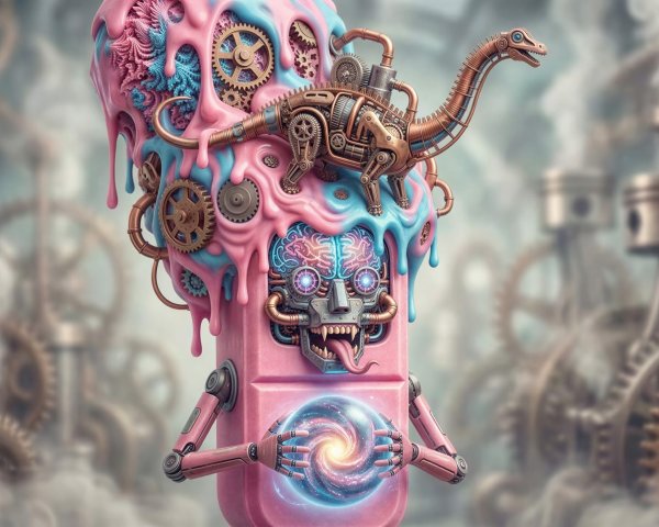 Steampunk Robot Ice Cream Bar with Metallic Dinosaur