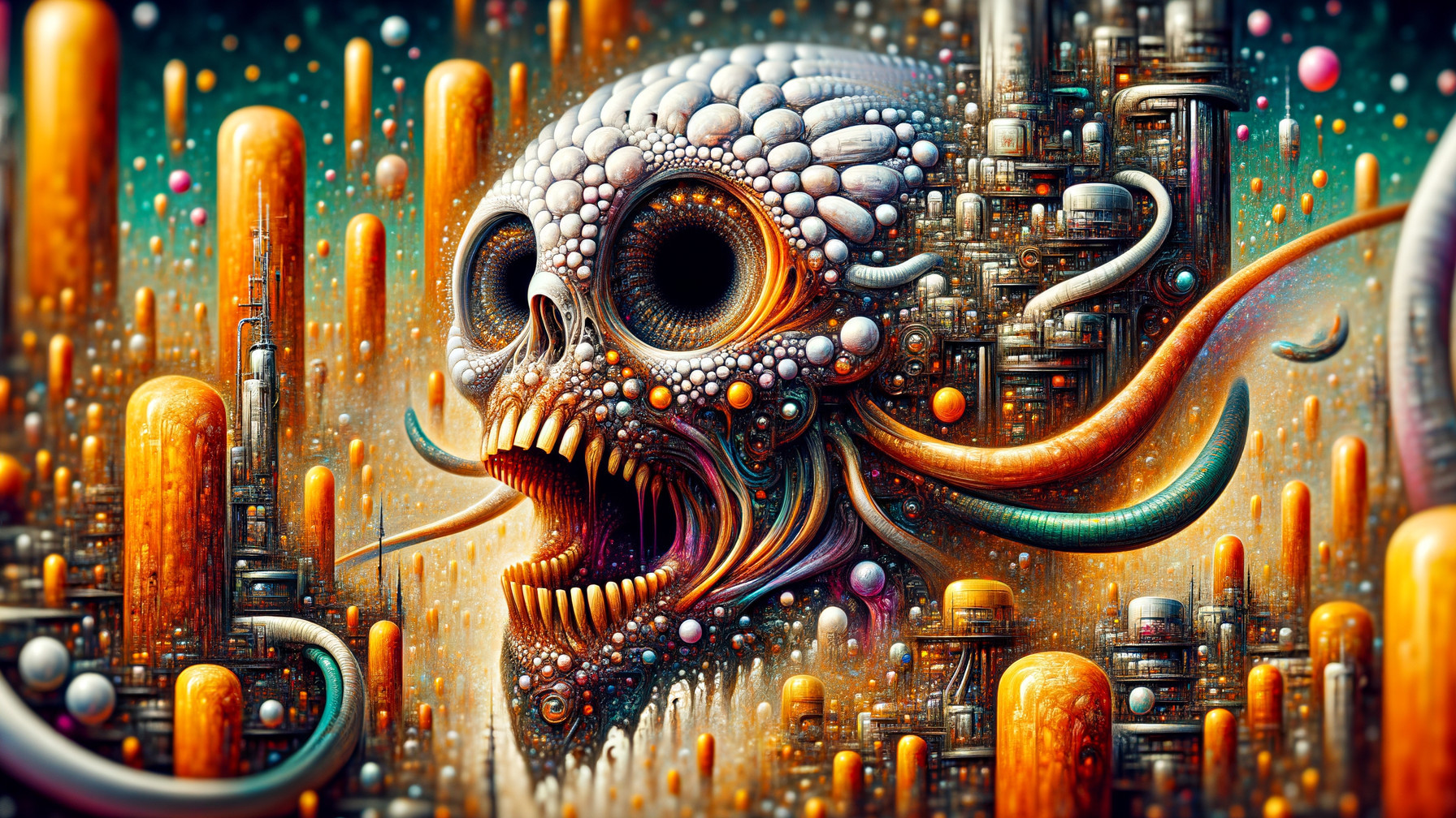 Surreal Skull Design with Organic and Technological Elements
