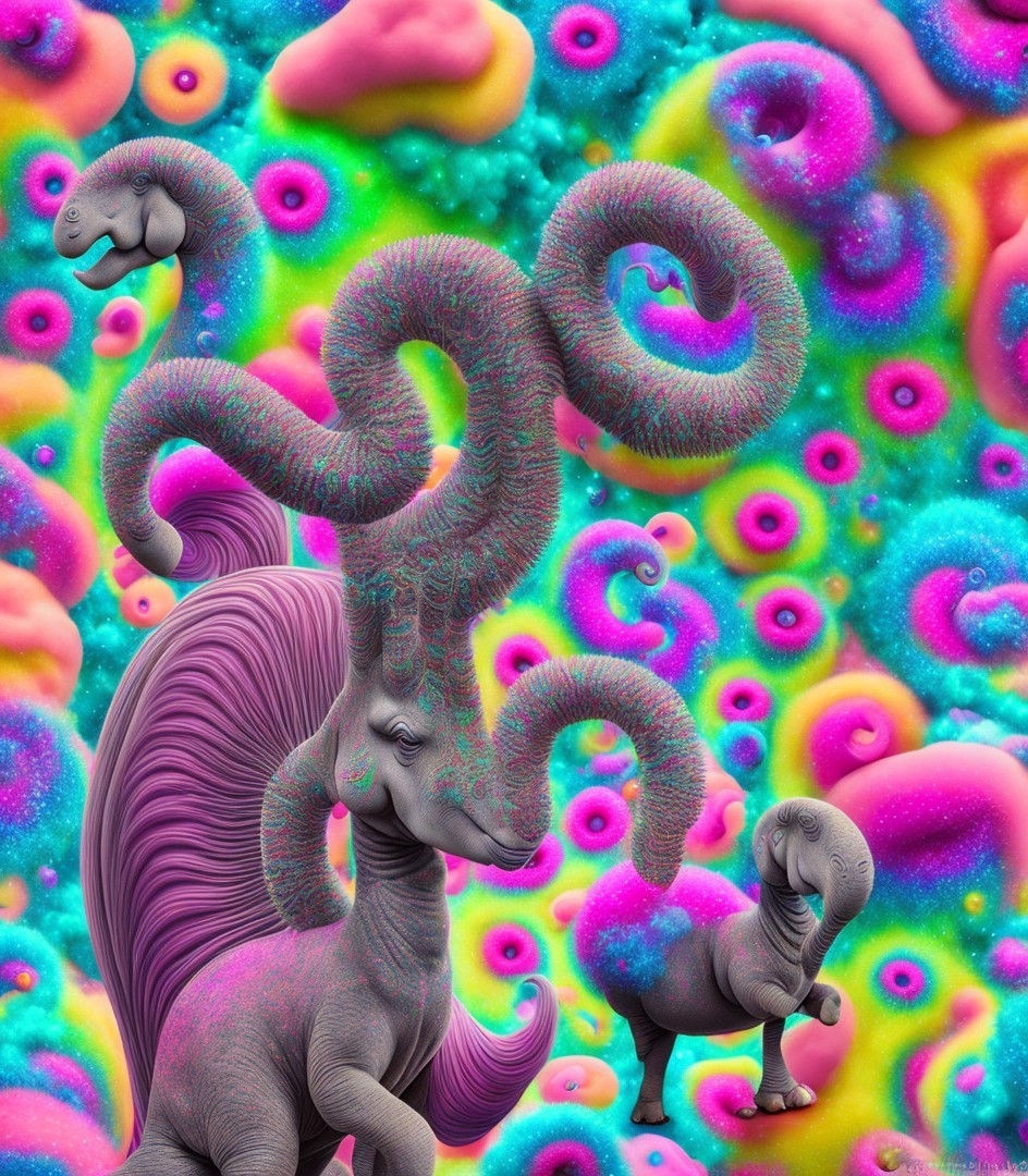 Vibrant Landscape with Abstract Pastel Creatures