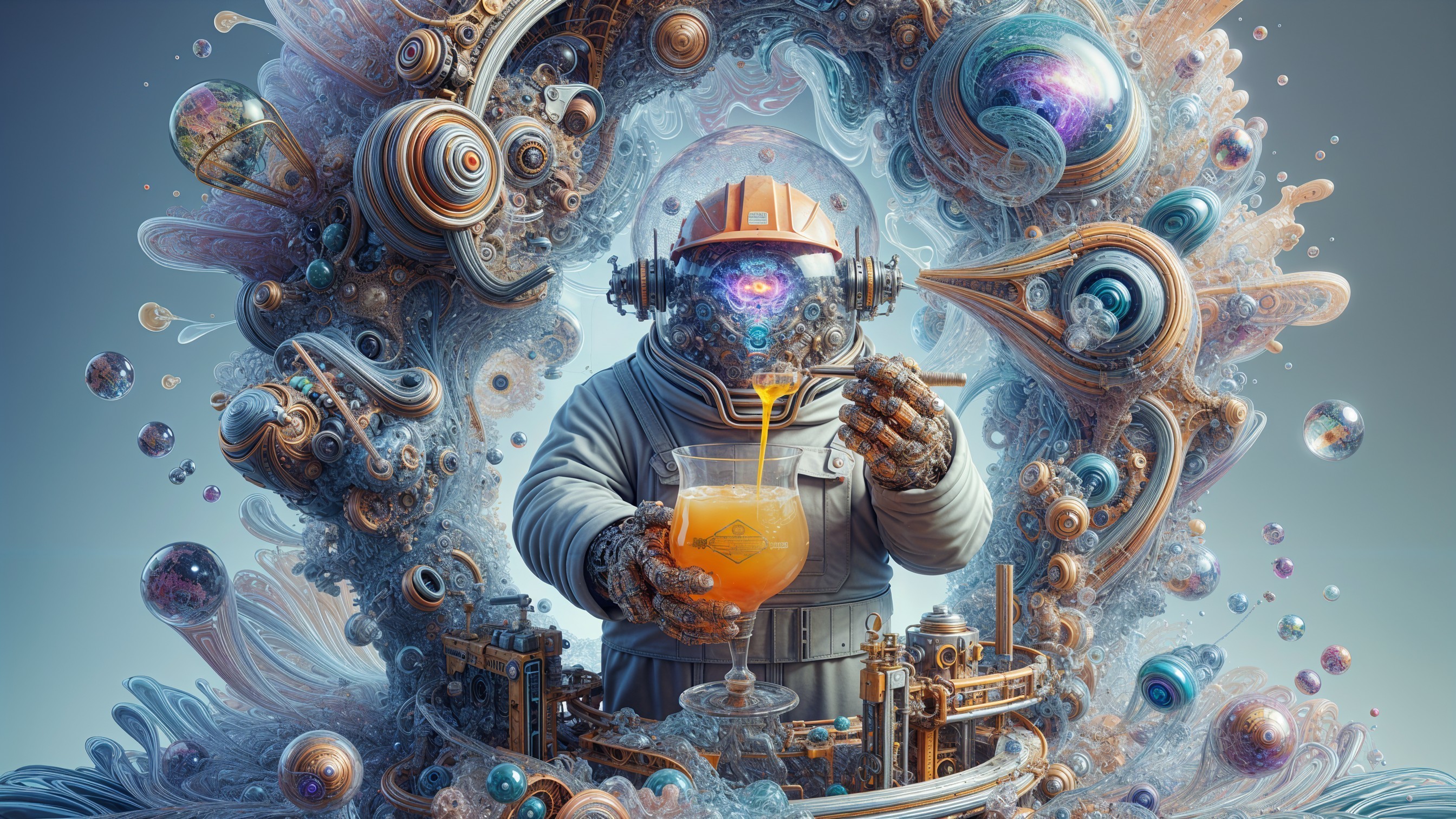 Surreal Digital Painting of Astronaut with Orange Liquid