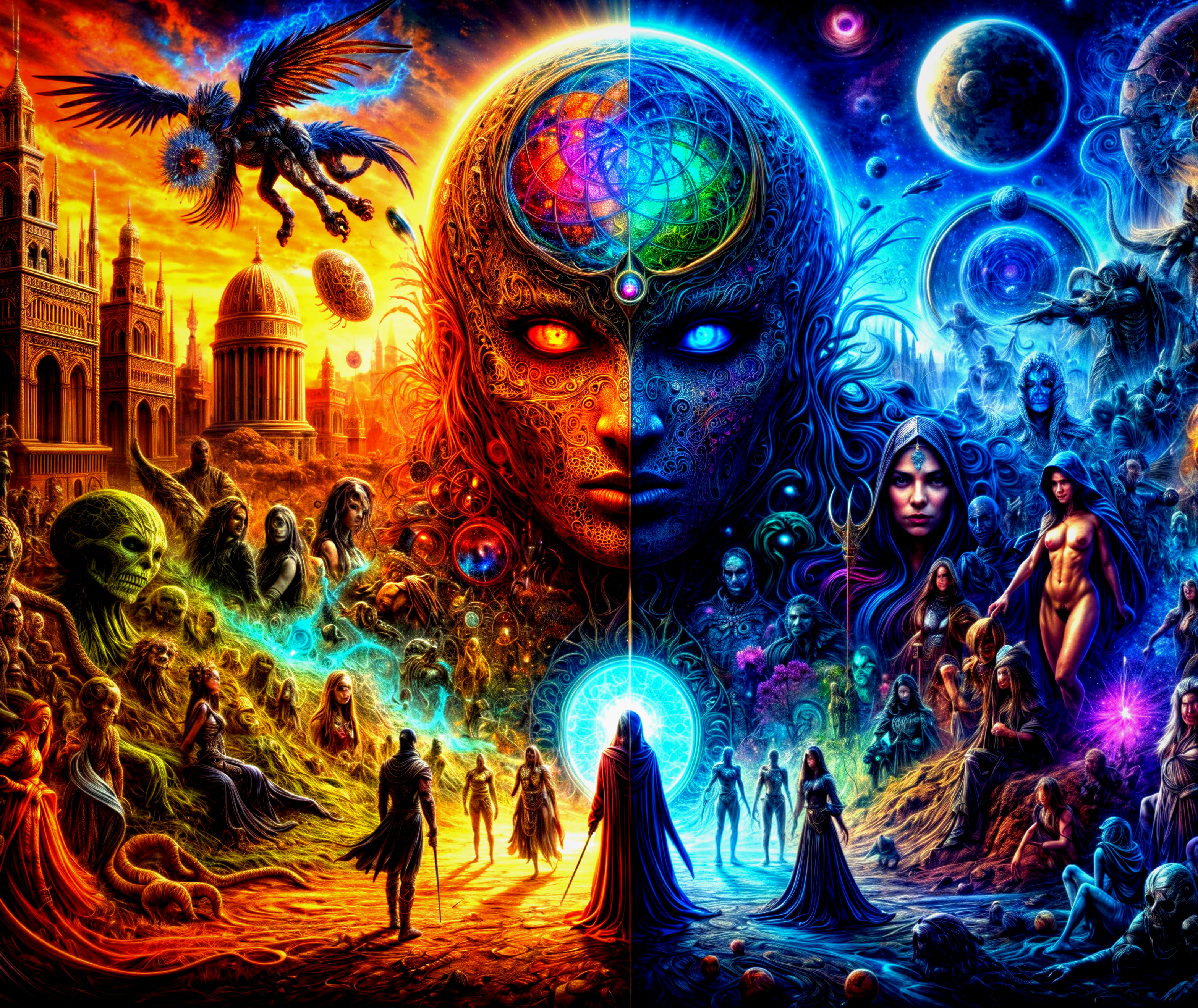 Surreal Split Landscape with Warm and Cool Tones