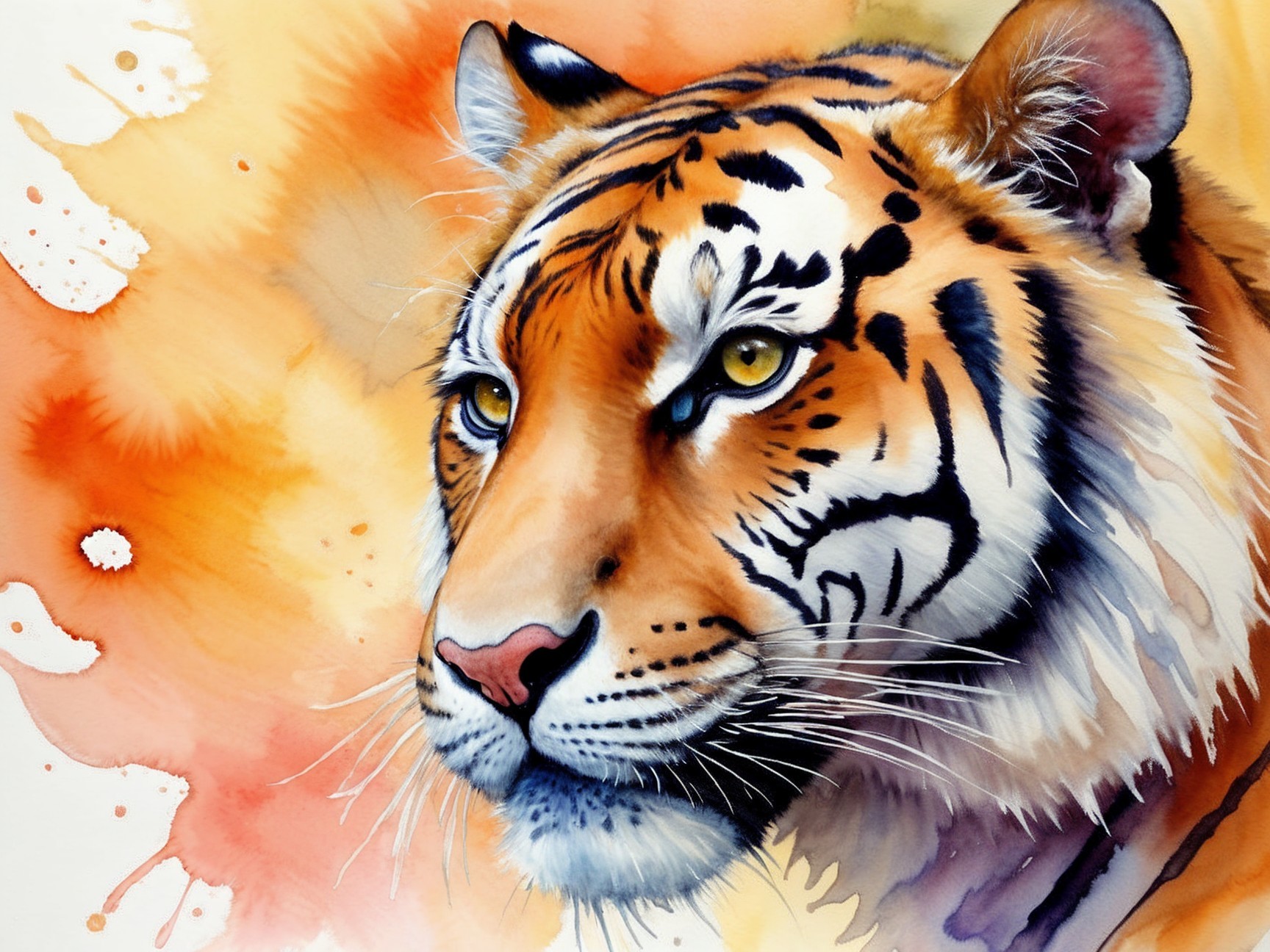 Vibrant Watercolor Painting of a Majestic Tiger
