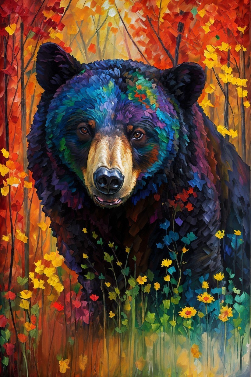 Vibrant Bear in Colorful Autumn Landscape