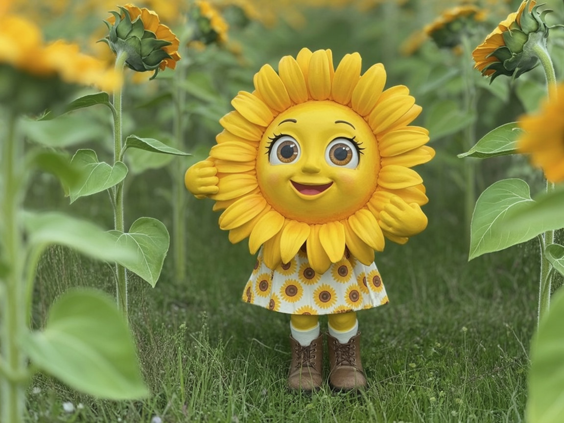 Cheerful Sunflower Character in Vibrant Field