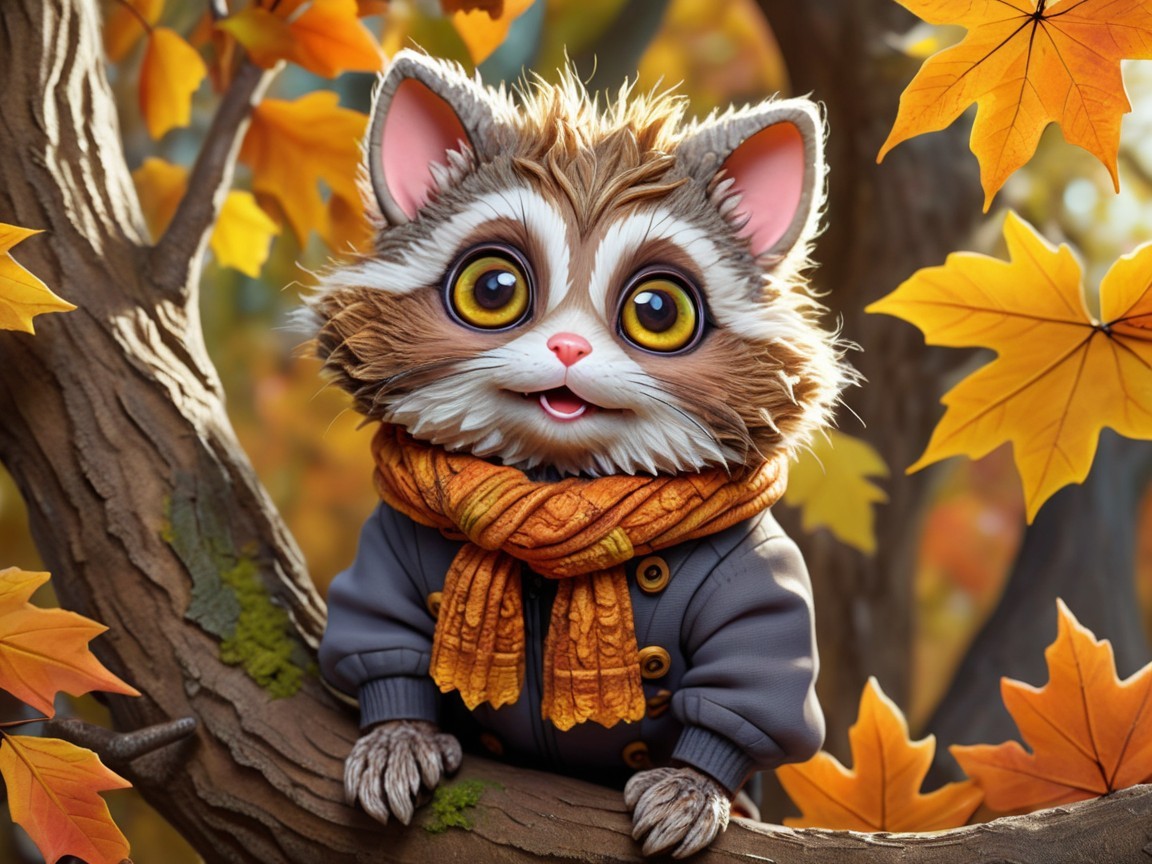 Animated Raccoon Character in Autumn Setting
