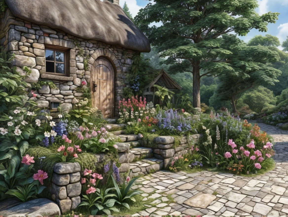 Charming Stone Cottage Surrounded by Flower Gardens
