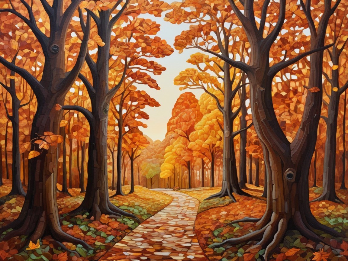 Autumn Pathway Through a Vibrant Forest Scene
