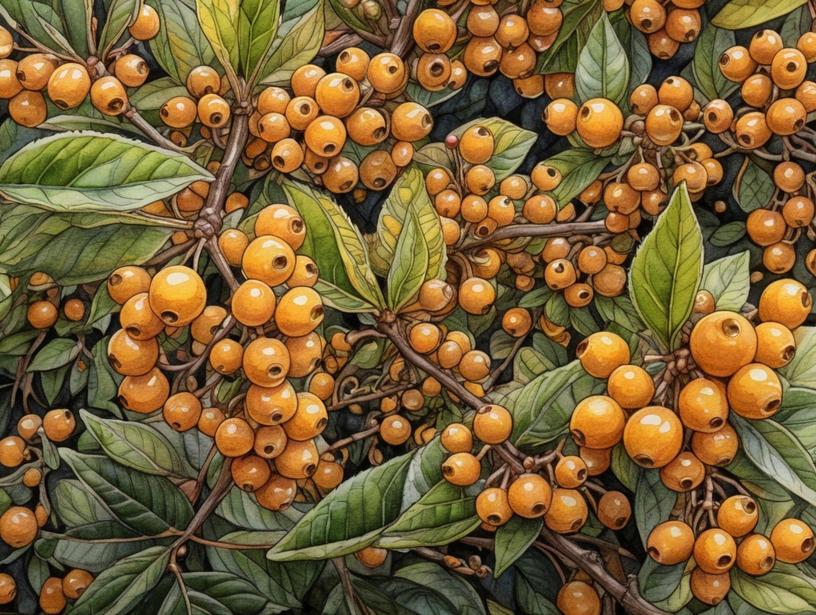 Bright Orange-Yellow Berries Among Green Leaves