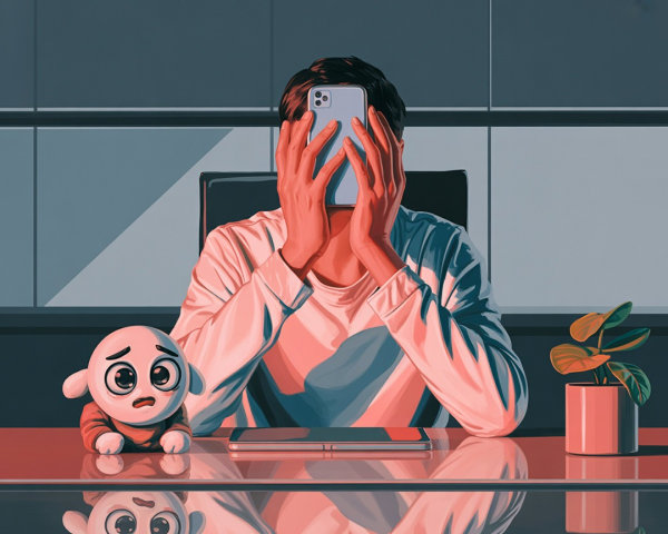 Distressed Person in Modern Office with Concerned Character