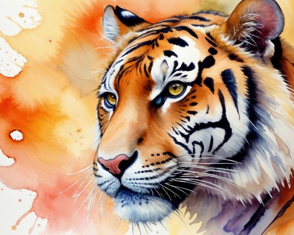 Vibrant Watercolor Painting of a Majestic Tiger