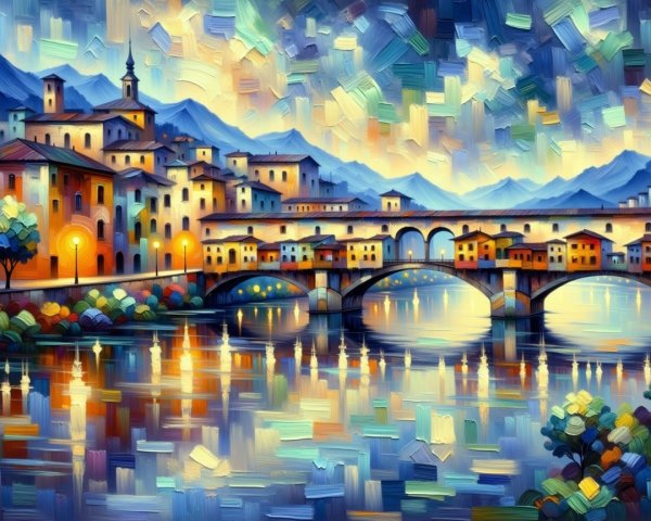 Impressionistic Landscape with River and Starry Sky