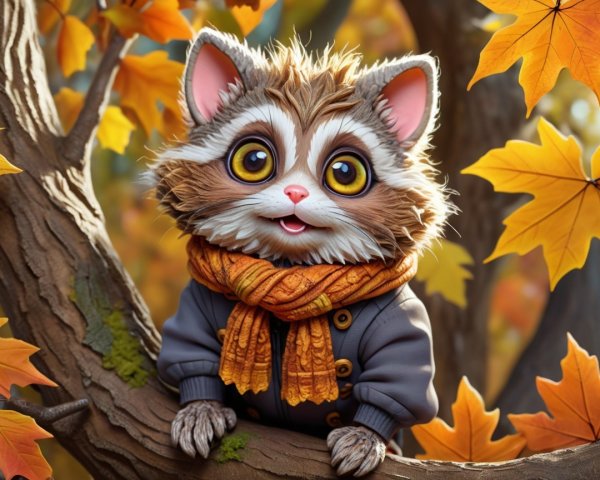 Animated Raccoon Character in Autumn Setting