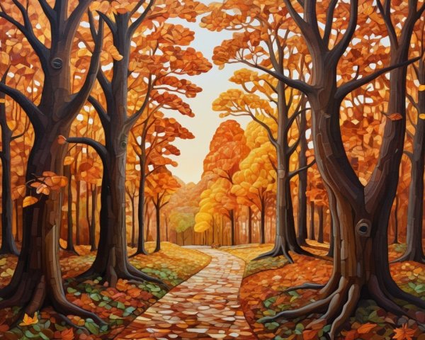 Autumn Pathway Through a Vibrant Forest Scene