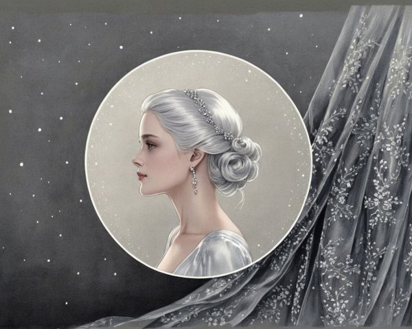 Elegant Woman with Silver Hair in Mystical Setting