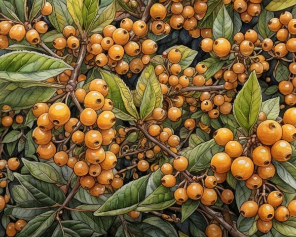 Bright Orange-Yellow Berries Among Green Leaves