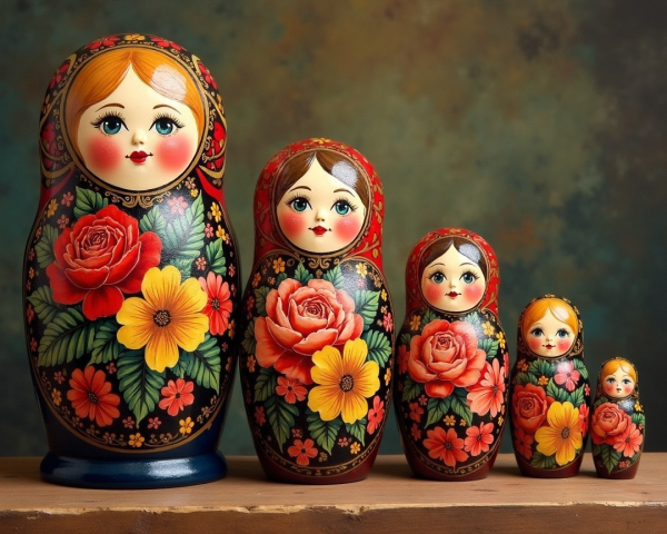 Traditional Russian Nesting Dolls with Floral Designs