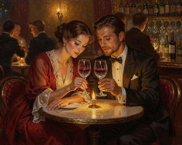 Couple in Red Velvet Chairs at a Cozy Restaurant