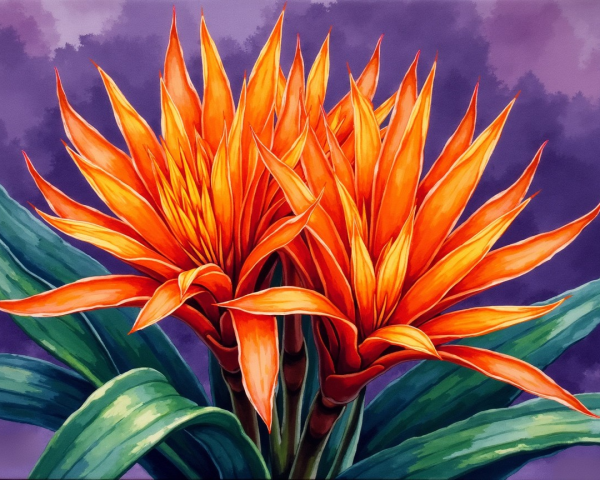 Vibrant Orange Flowers Against Purple Background