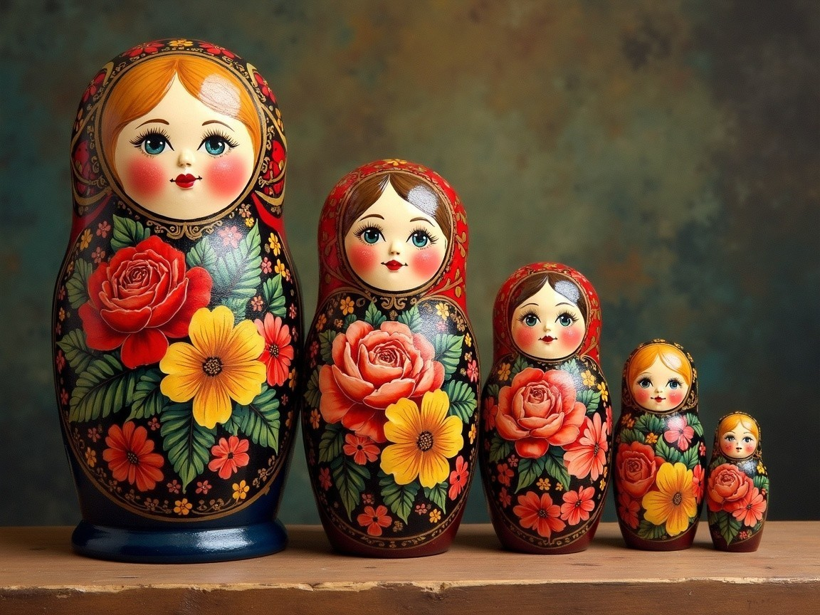 Traditional Russian Nesting Dolls with Floral Designs