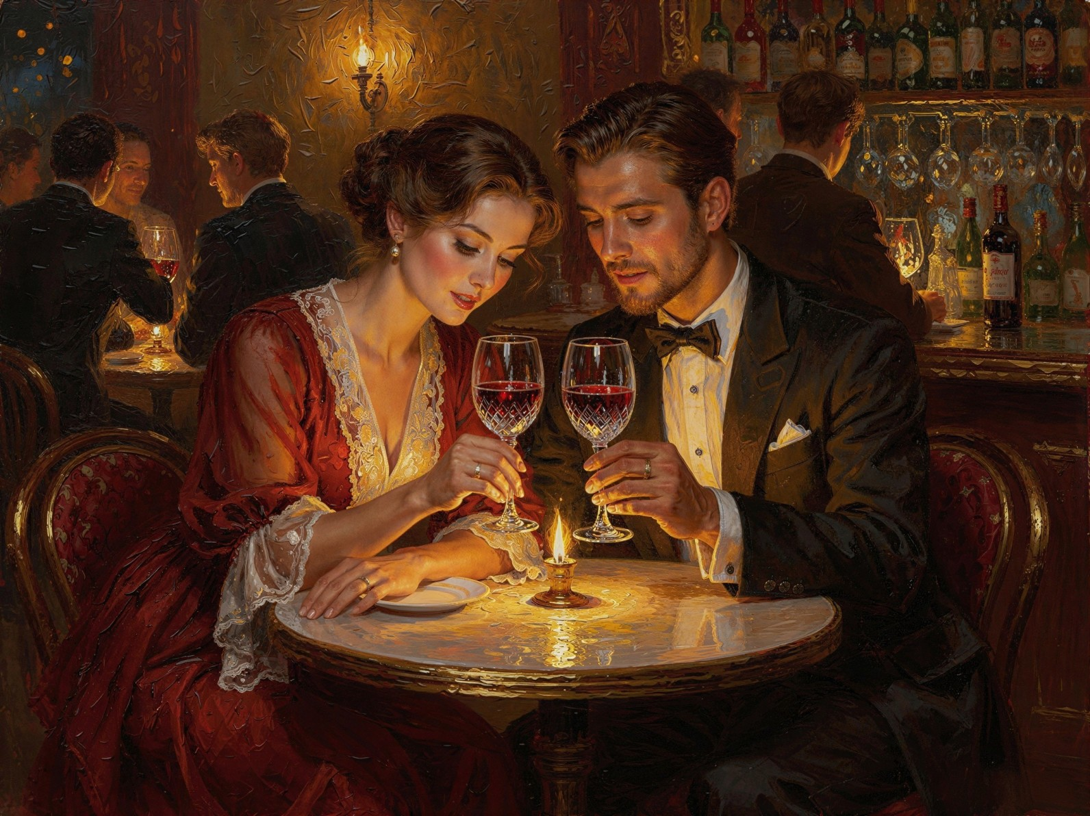 Couple in Red Velvet Chairs at a Cozy Restaurant