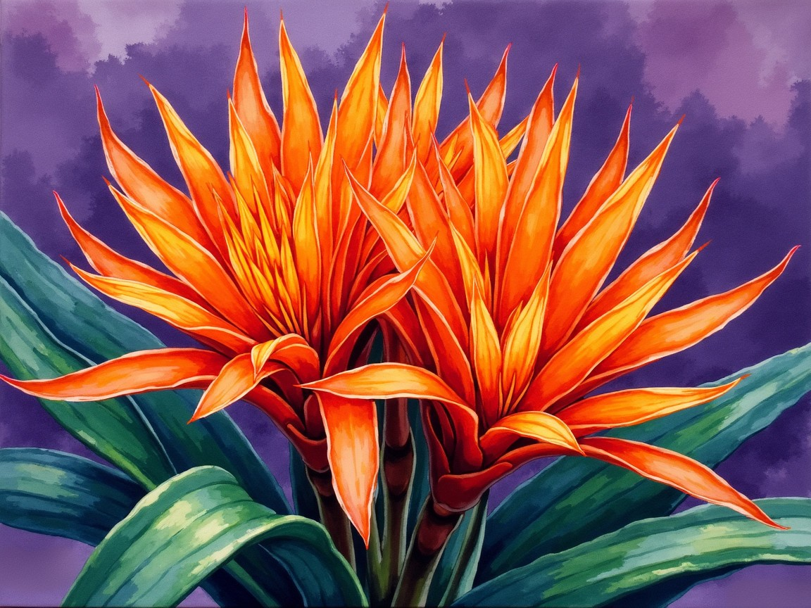 Vibrant Orange Flowers Against Purple Background
