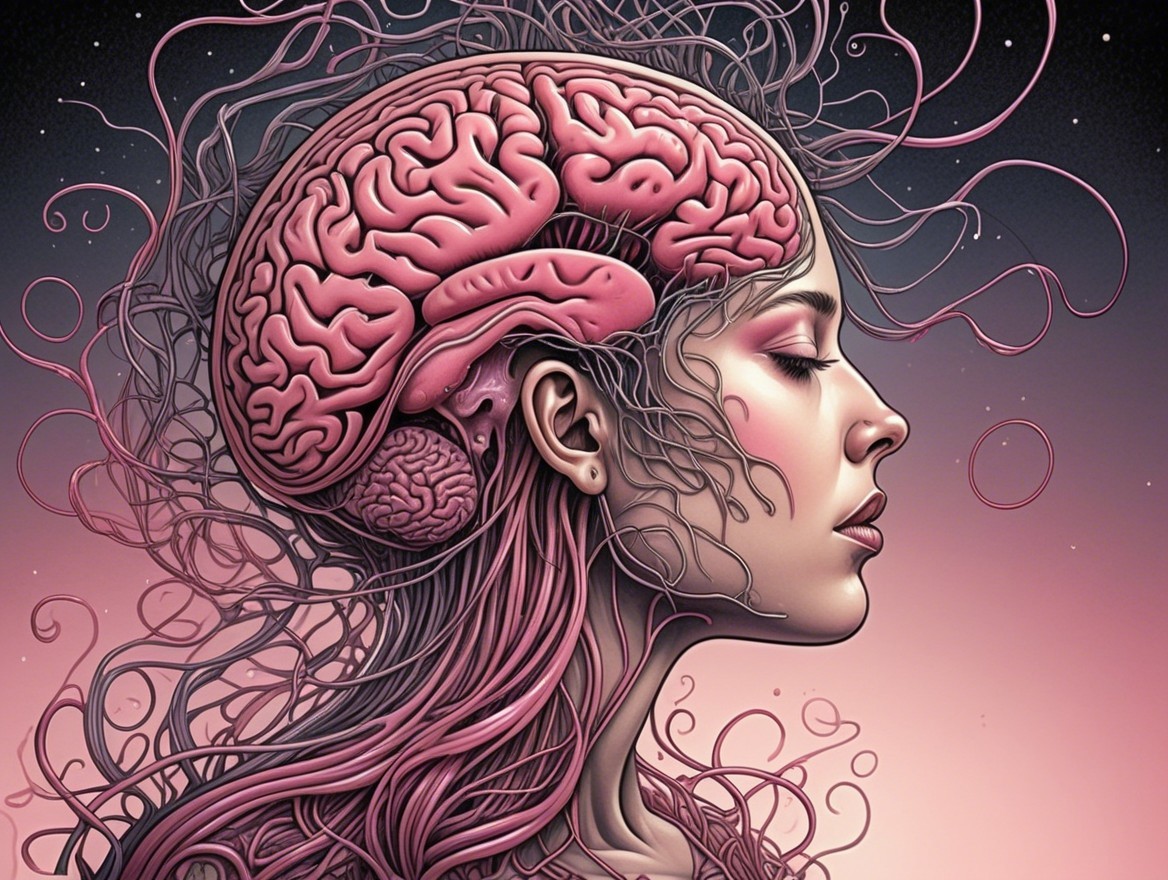 Surreal Portrait of a Woman with Brain Illustration