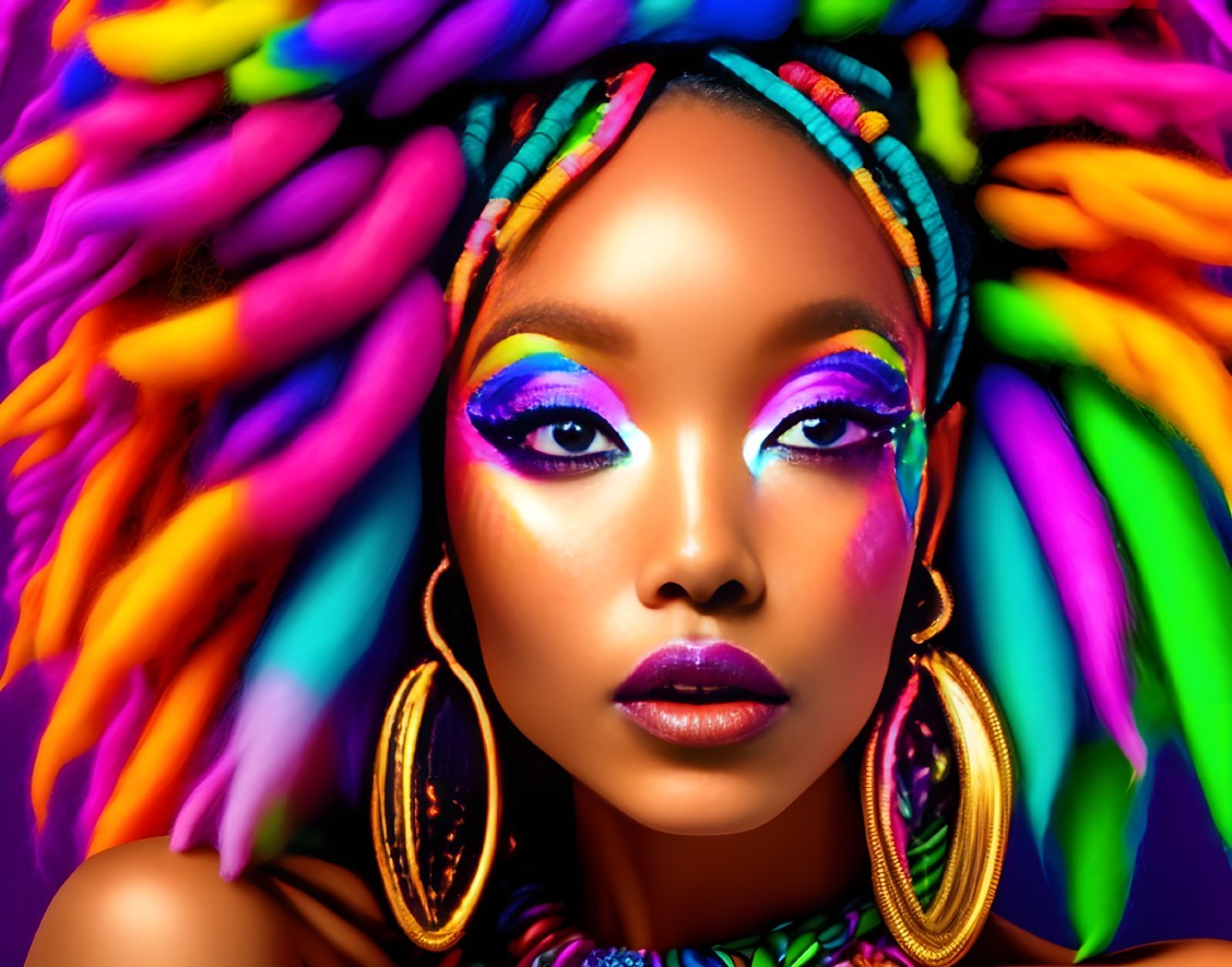 Woman with Multicolored Hair and Bold Makeup