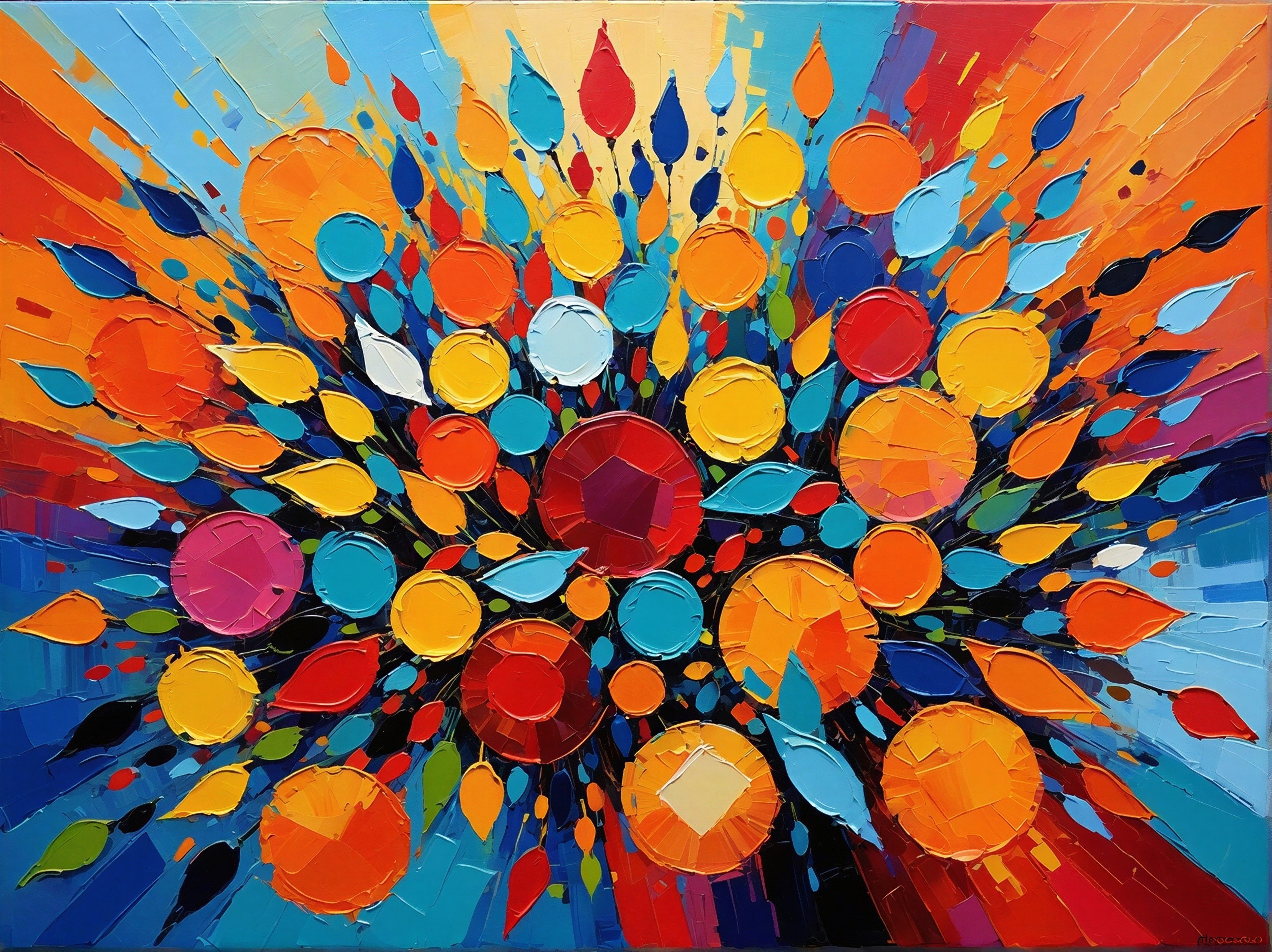 Vibrant Abstract Oil Painting with Textured Shapes