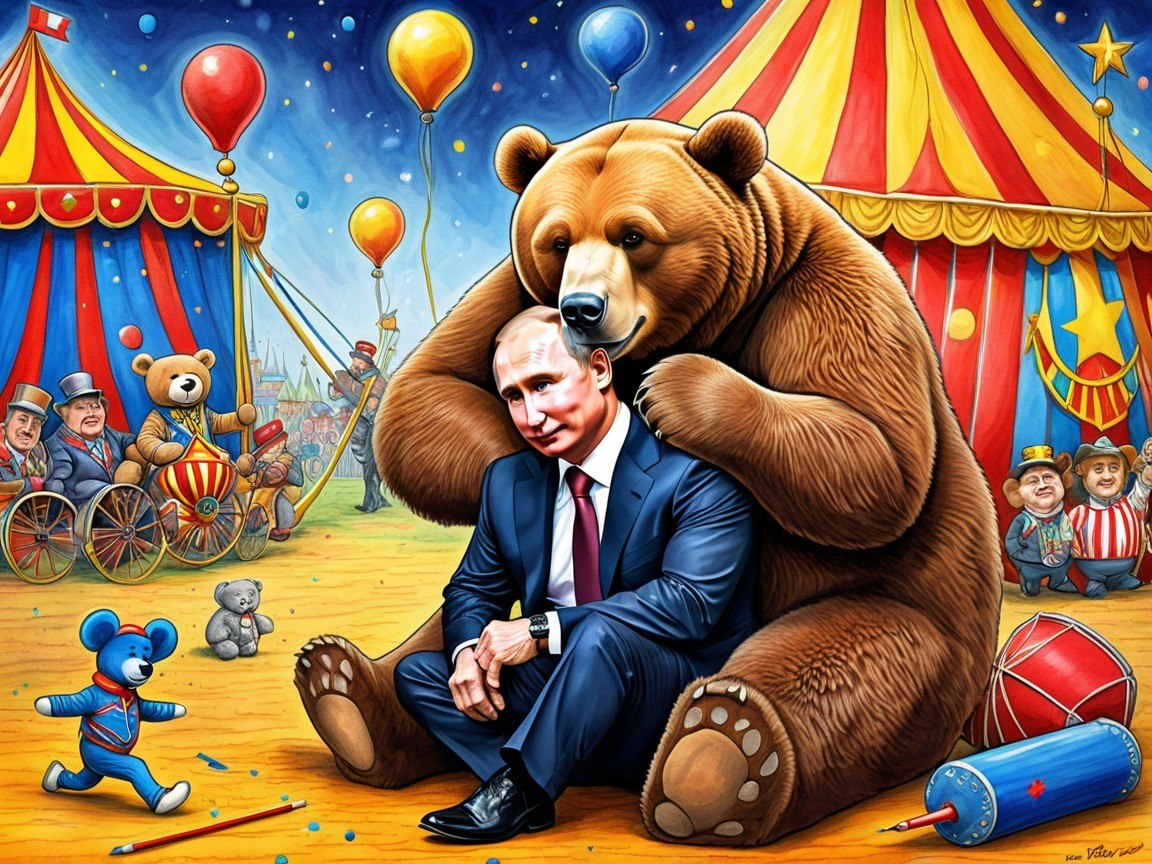 Vibrant Circus Scene with Playful Characters and Balloons