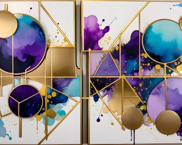 Abstract Modern Art with Geometric Shapes and Watercolors