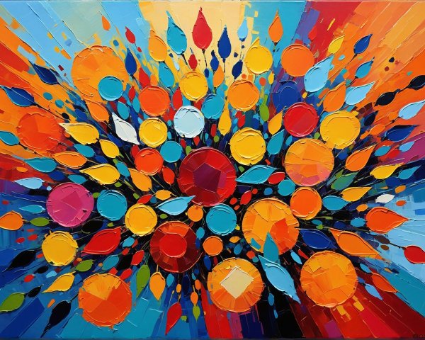 Vibrant Abstract Oil Painting with Textured Shapes