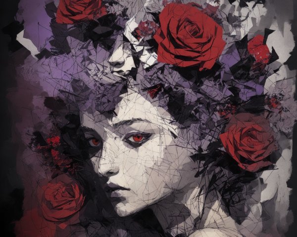 Digital Painting of Woman with Red Eyes and Glass Hair