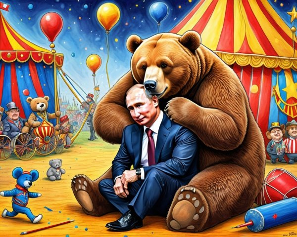 Vibrant Circus Scene with Playful Characters and Balloons