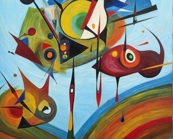 Abstract Oil Painting Featuring Blue and White Shapes