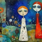 Stylized Figures Against Vibrant Blue Background