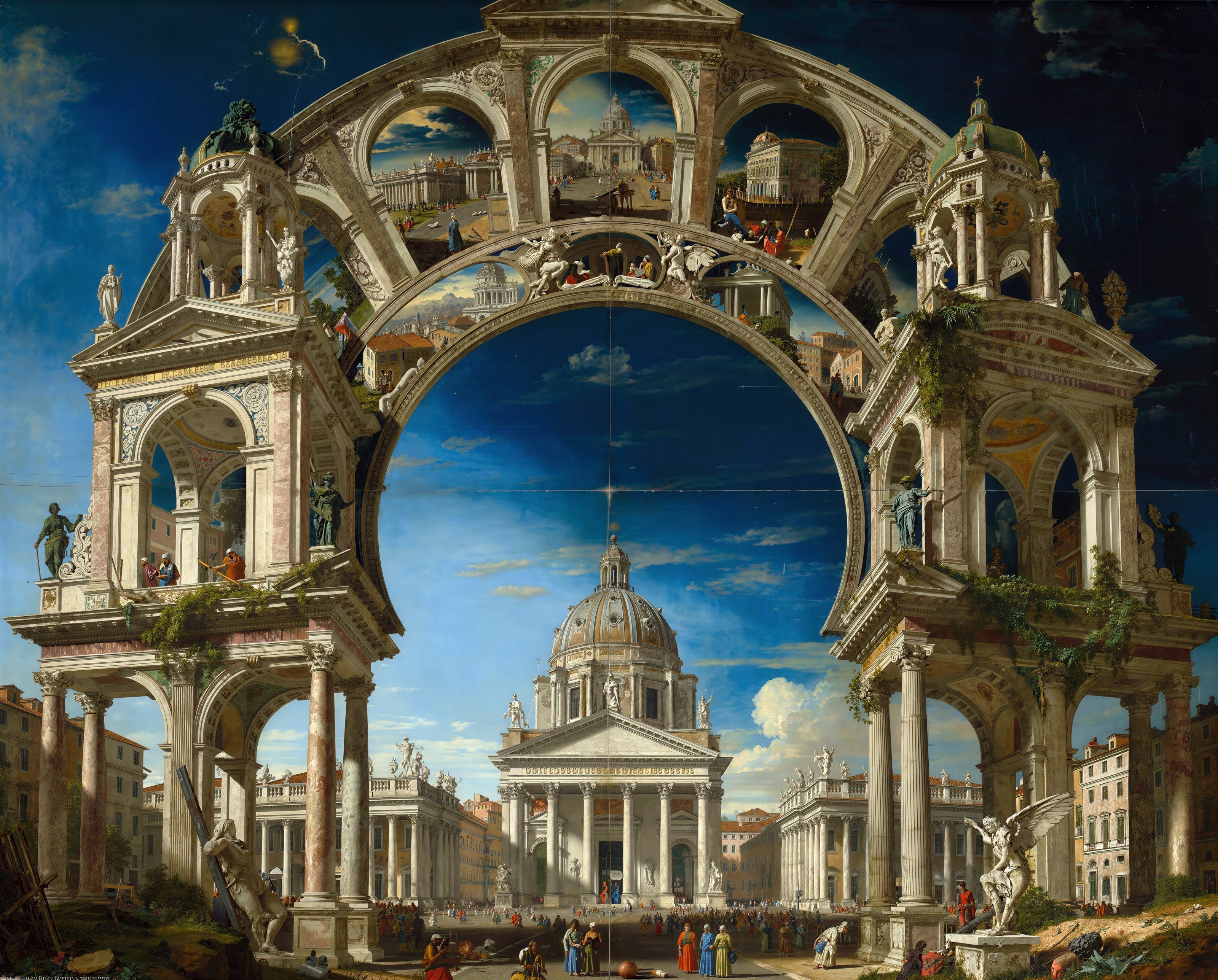 Baroque Allegorical Painting of Ancient Rome Elements