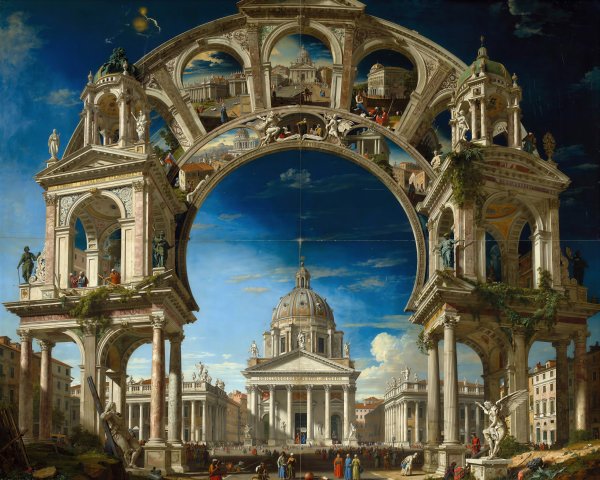 Baroque Allegorical Painting of Ancient Rome Elements