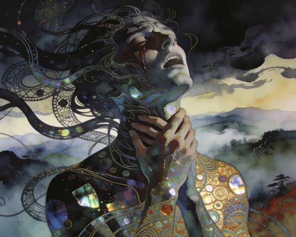 Intricate Watercolor Painting of Emotional Figure