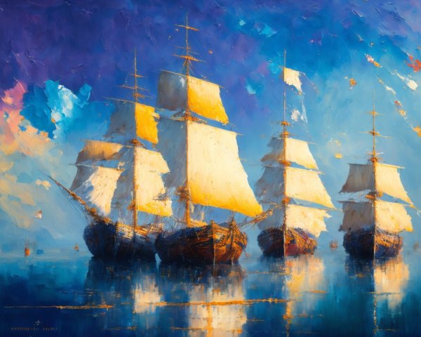 Vibrant Seascape with Tall Ships and Tranquil Waters