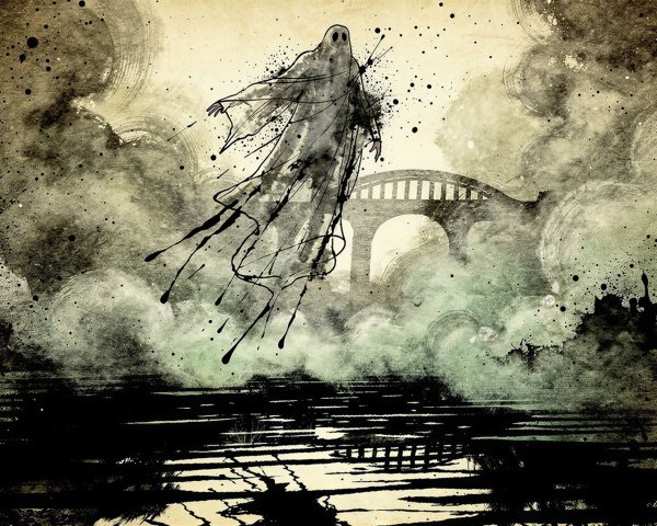 Dark Ink Painting of a Ghost Over Rough Water