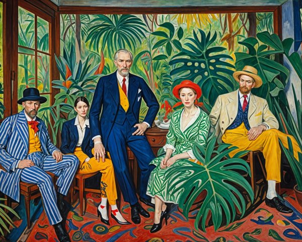 Elegant Figures in Vibrant Tropical Setting