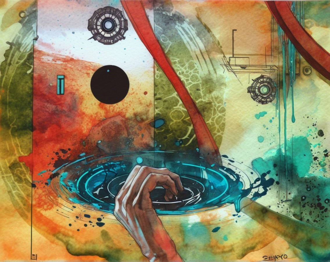 Vibrant Abstract Artwork with Fluid and Geometric Elements