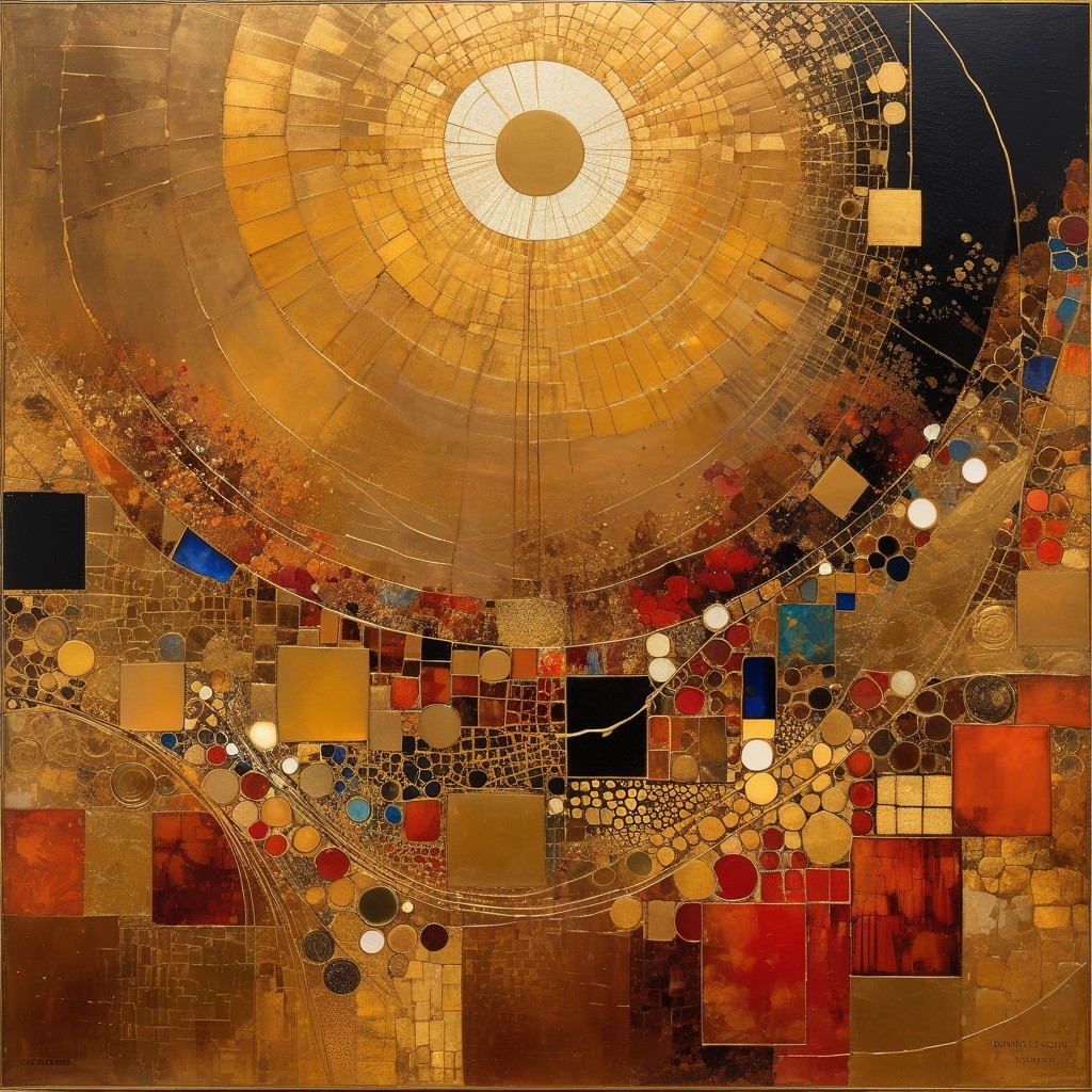Abstract Composition with Golden Sun and Geometric Shapes