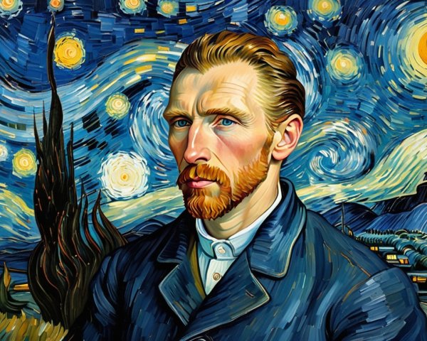 Self-Portrait with Night Sky and Contemplative Expression