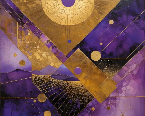 Vibrant Geometric Artwork with Gold and Purple Colors