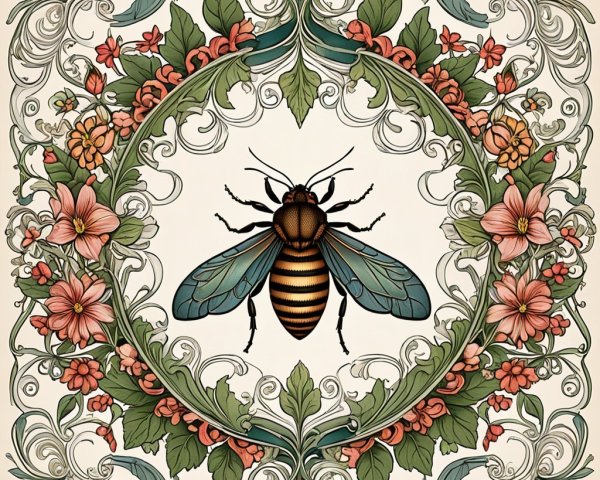 Intricate Circular Design Featuring a Central Bee