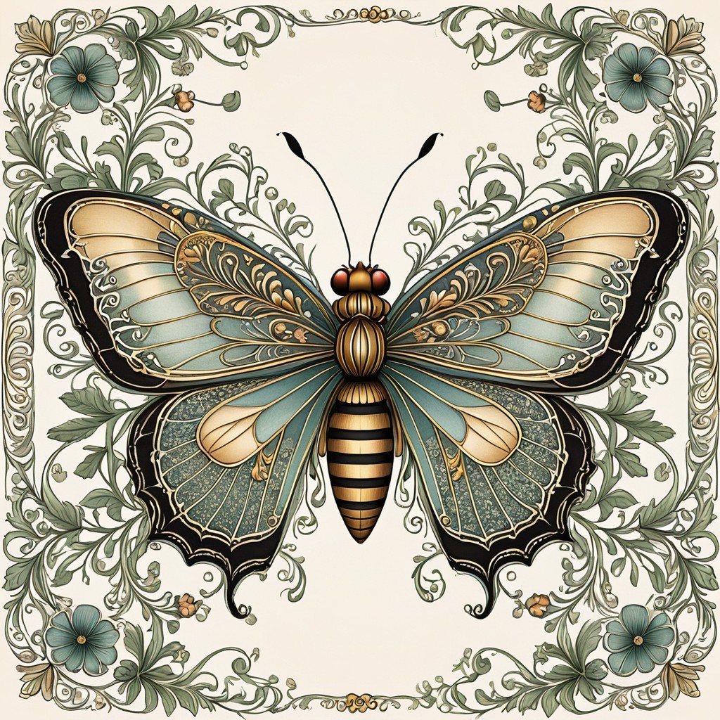 Intricate Butterfly Design with Floral Motifs
